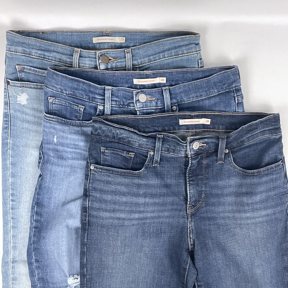 Levi’s 311 Shaping Skinny Women Jean Size 28 Blue Denim Mid Rise 30X27 Lot Of 3